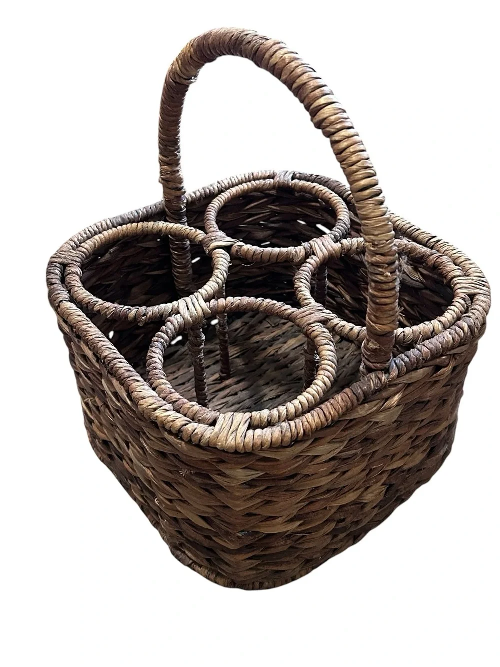 Vintage Woven Rattan Wine Carrier Basket – Brown